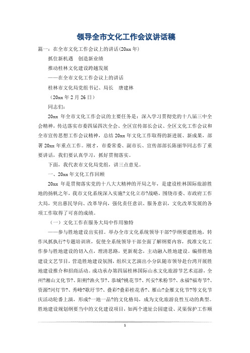 领导全市文化工作会议讲话稿