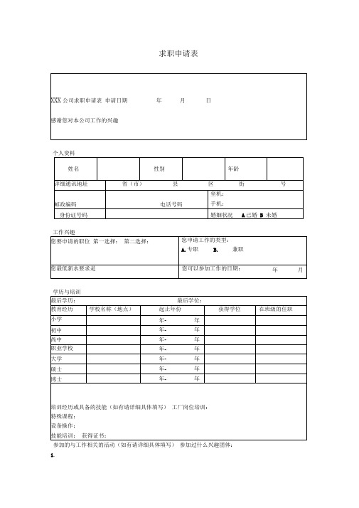 求职申请表Word模板