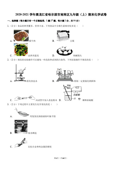 2020-2021学年黑龙江省哈尔滨市南岗区九年级(上)期末化学试卷(Word+答案)