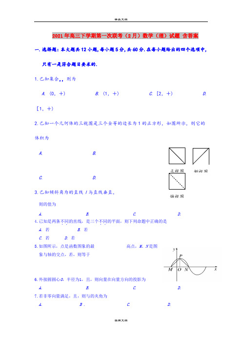 2021年高三下学期第一次联考(2月)数学(理)试题 含答案