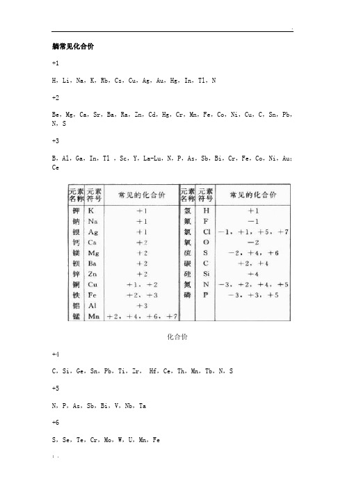 常见化合价