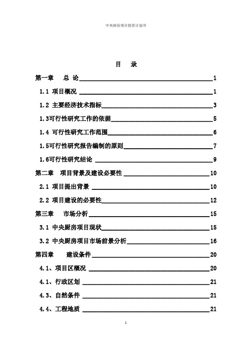中央厨房项目投资计划书