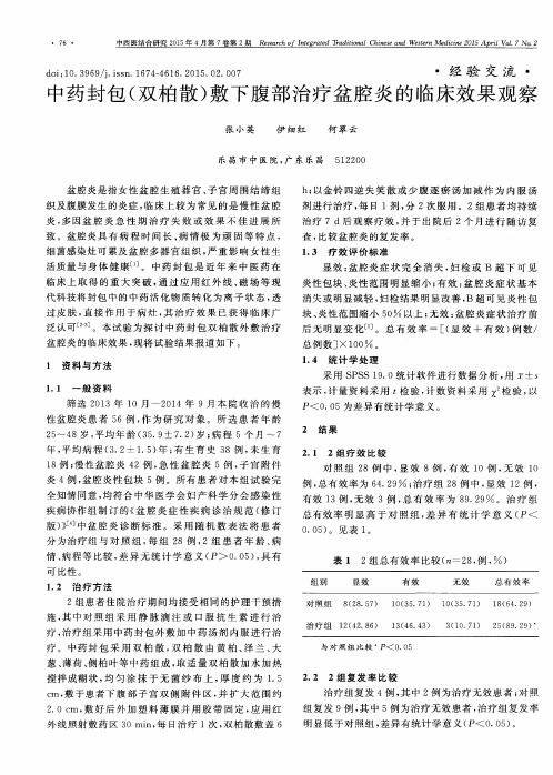中药封包(双柏散)敷下腹部治疗盆腔炎的临床效果观察