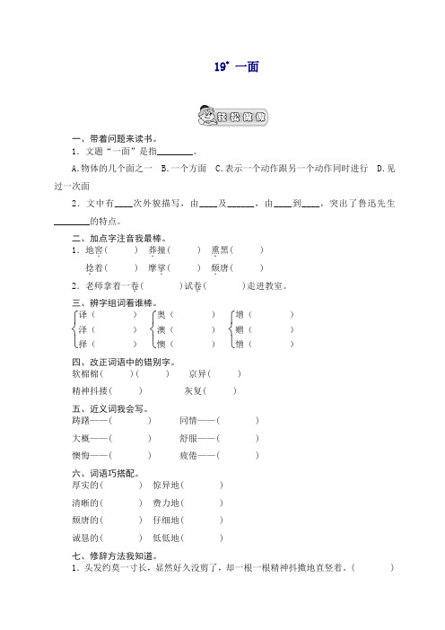 【精品】部编人教版六年级语文上册 《一面》课时测评  【精编】.doc