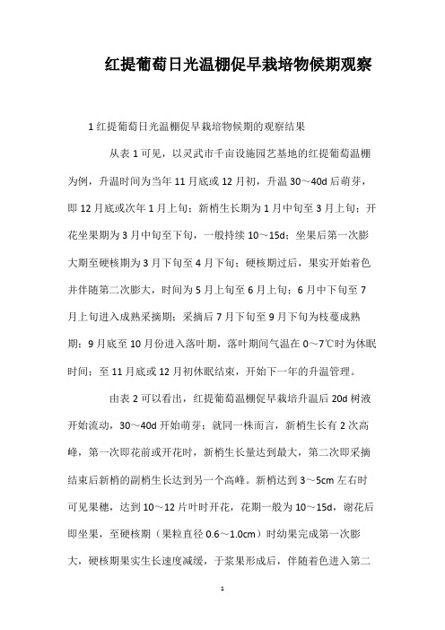 红提葡萄日光温棚促早栽培物候期观察