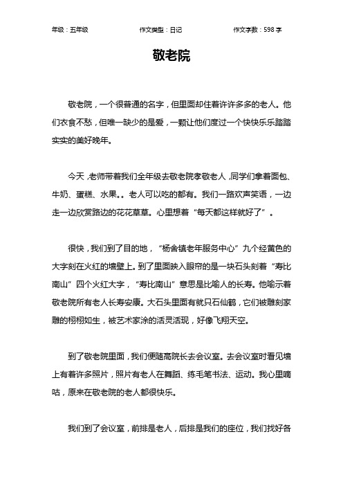 敬老院作文【小学五年级600字】