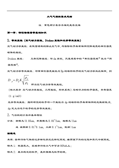 气溶胶考点 (2011级总结)