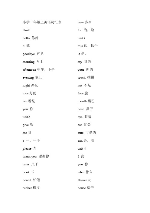 深圳广州沪教牛津版小学一至六年级英语单词表含中文