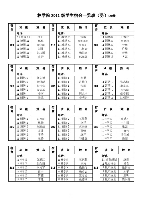 大学2011级学生宿舍一览表2