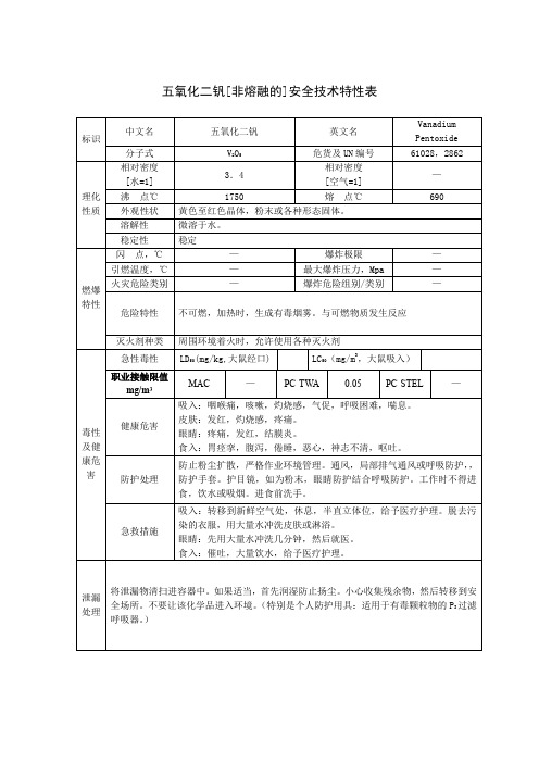 五氧化二钒[非熔融的]安全技术特性表