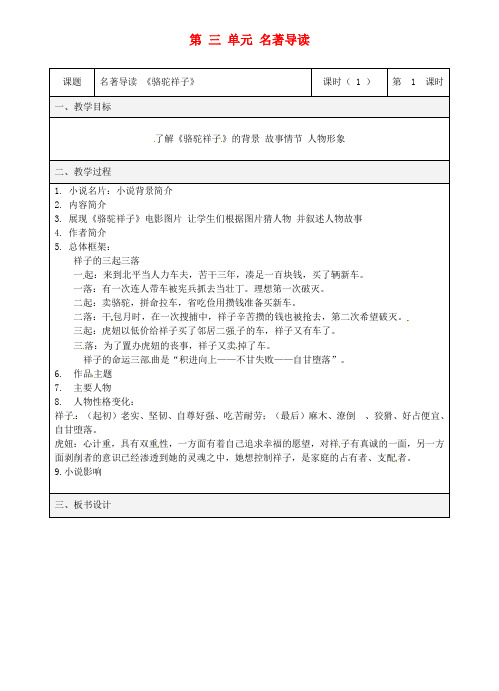 中考语文 名著导读 骆驼祥子复习教案