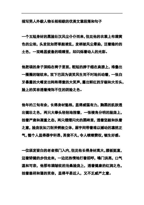 描写男人外貌人物长相相貌的优美文章段落和句子