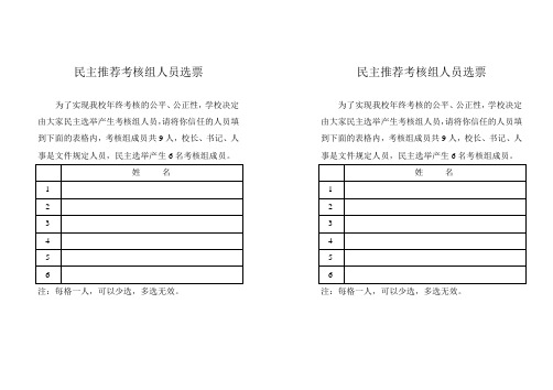 民主推荐考核组人员选票