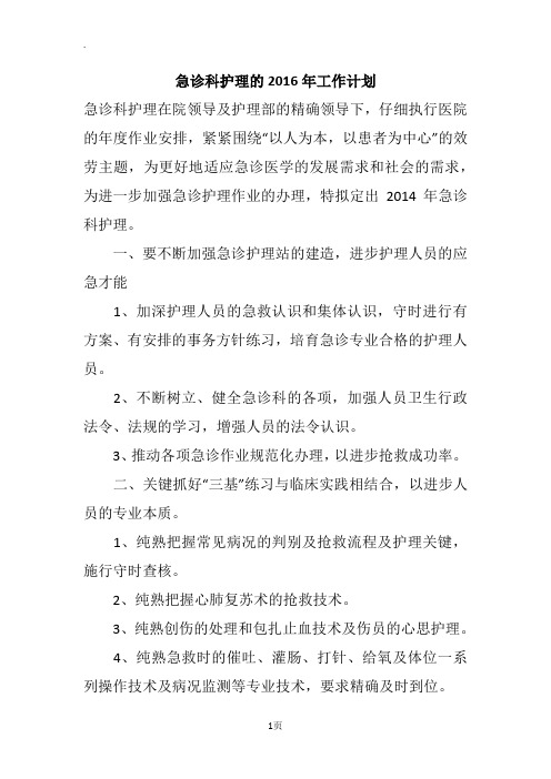 急诊科护理的2016年工作计划