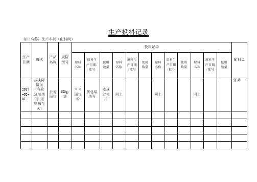 食品企业生产投料记录
