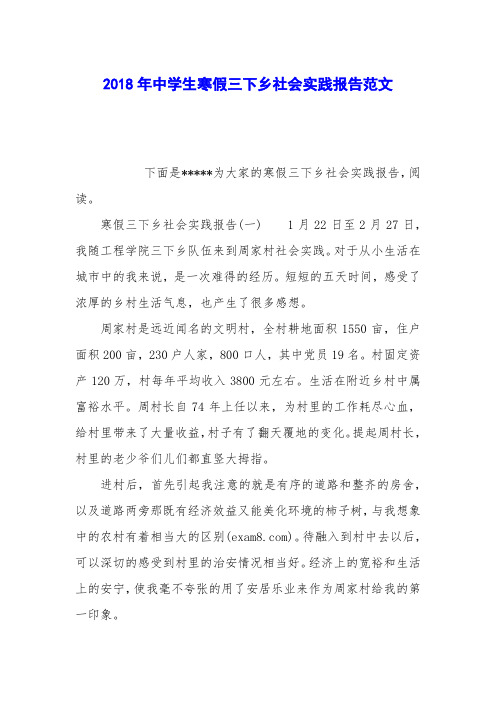 2018年中学生寒假三下乡社会实践报告范文