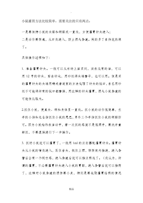 小鼠灌胃的方法及注意事项
