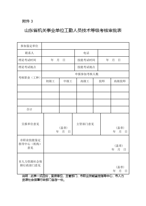 山东省机关事业单位工勤人员技术等级考核审批表