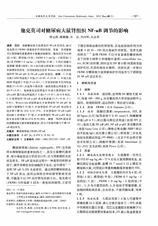 他克莫司对糖尿病大鼠肾组织NF-κB调节的影响