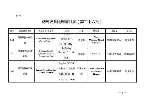 仿制药参比制剂目录(第二十六批)