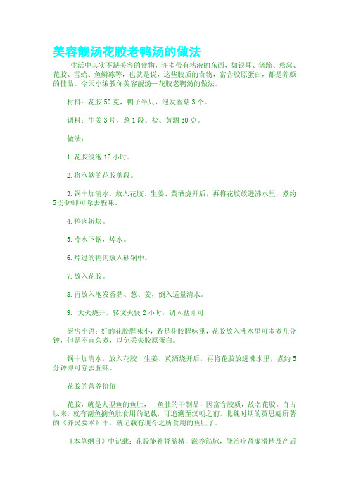 美容靓汤花胶老鸭汤的做法