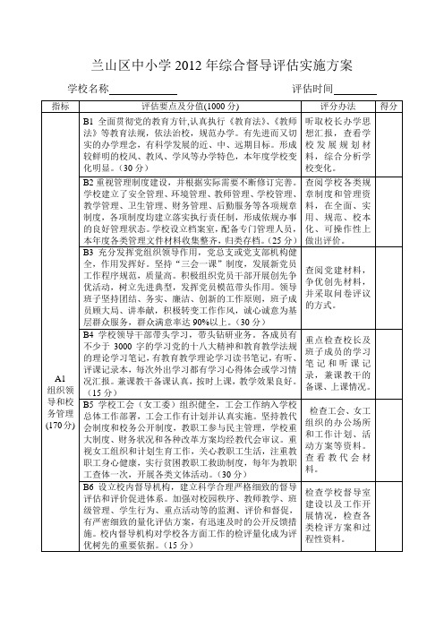兰山区中小学2012年综合督导评估实施方案