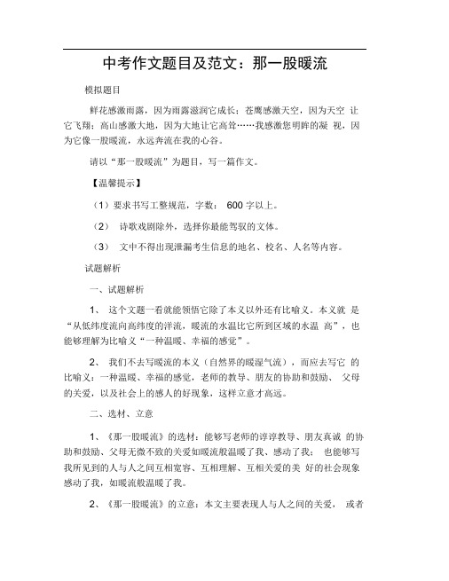 中考作文题目及范文：那一股暖流