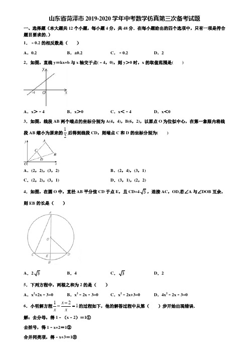 山东省菏泽市2019-2020学年中考数学仿真第三次备考试题含解析