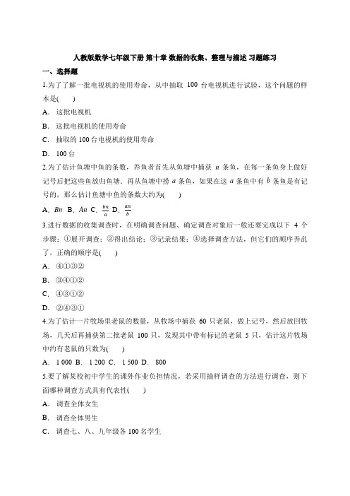 2020-2021学年人教版数学七年级下册 第十章 数据的收集、整理与描述 练习(附答案)