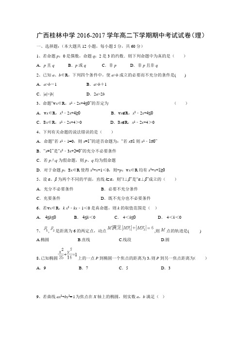 数学---广西桂林中学2016-2017学年高二下学期期中考试试卷(理)