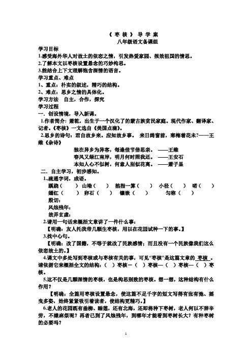 苏教版语文八上第六课《枣核》教师导学案