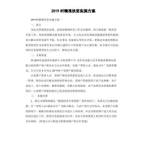 2019村精准扶贫实施方案
