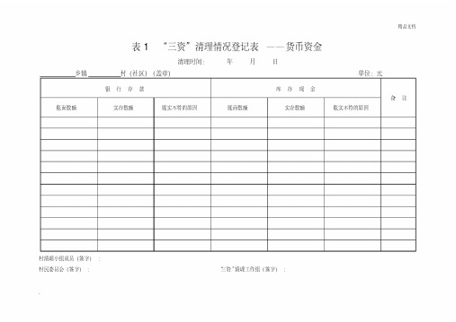 “三资”清理情况登记表