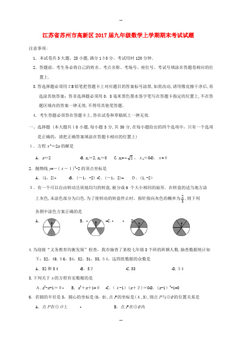 江苏苏州市高新区届九年级数学上学期期末考试.