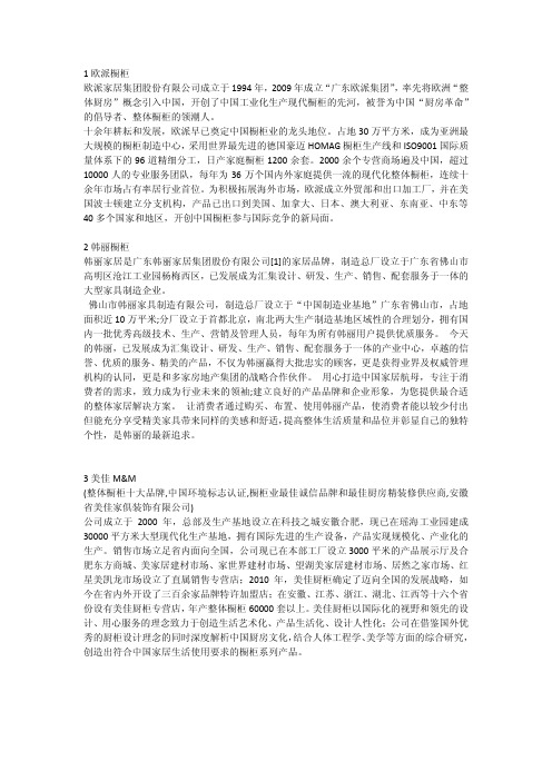 2015橱柜品牌排行榜