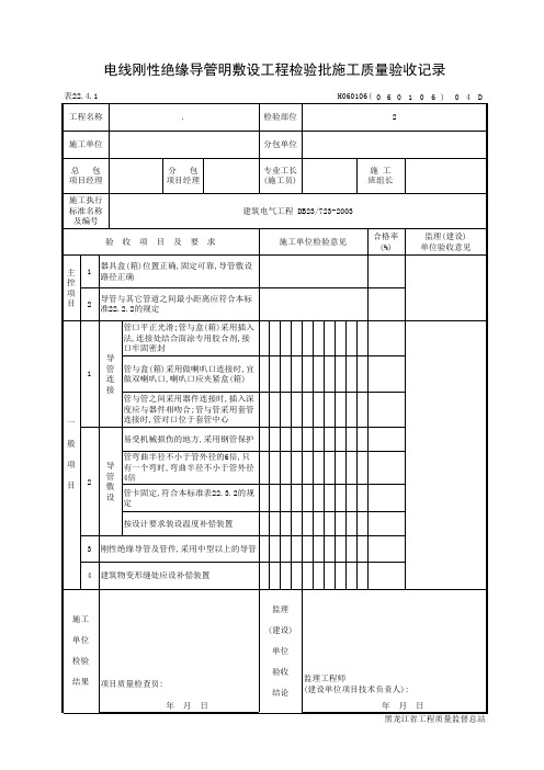 电线刚性绝缘导管明敷设工程检验批施工质量验收记录