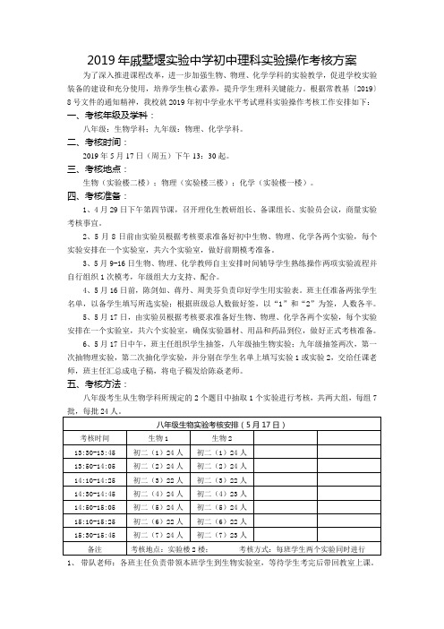 2019年戚墅堰实验中学初中理科实验操作考核方案