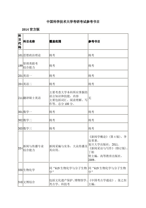 我国科学技术大学考研考试参考书目