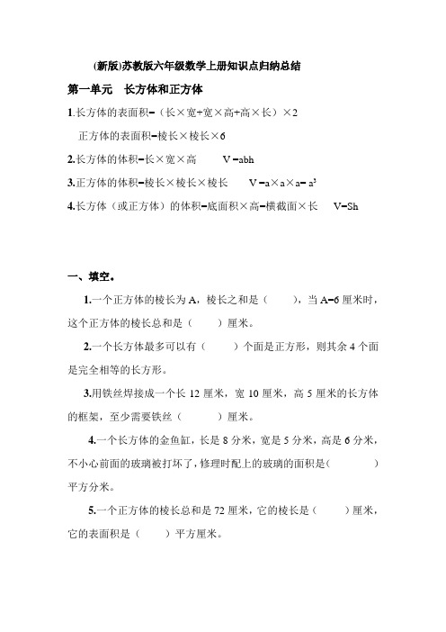 苏教版六年级数学上册知识点及习题