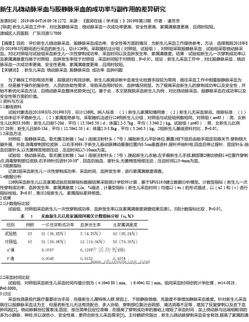 新生儿桡动脉采血与股静脉采血的成功率与副作用的差异研究