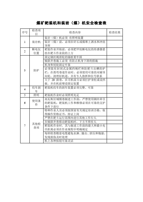 煤矿耙装机和装岩(煤)机安全检查表