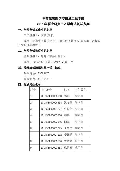东北大学中荷生物医学与信息工程学院复试方案