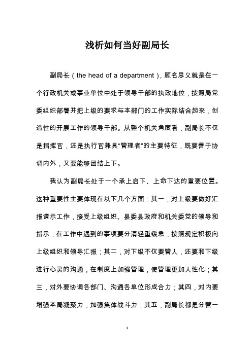 浅析如何当好副局长