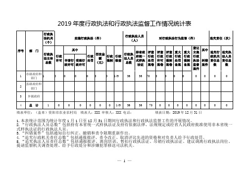 2019年度行政执法和行政执法监督工作情况统计表【模板】