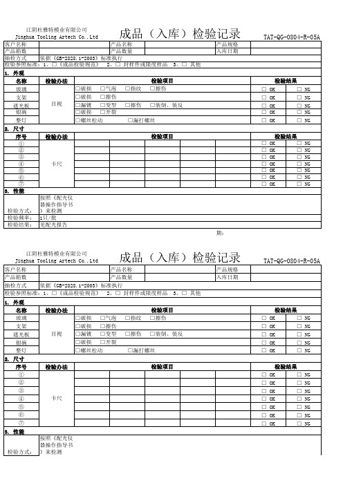 成品(入库)检验记录