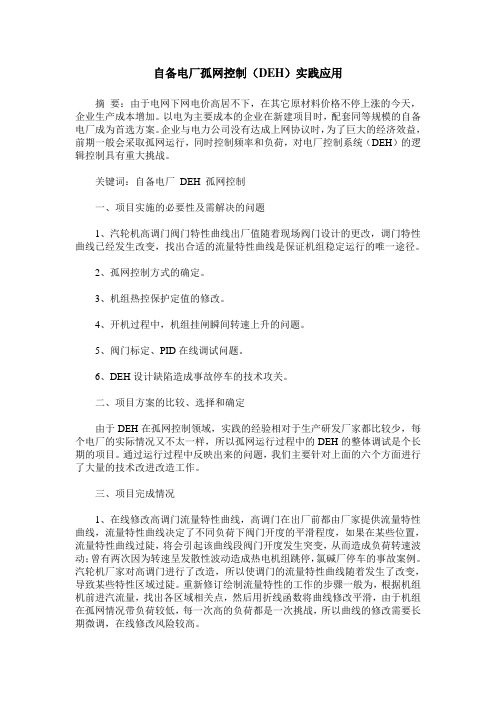 自备电厂孤网控制(DEH)实践应用