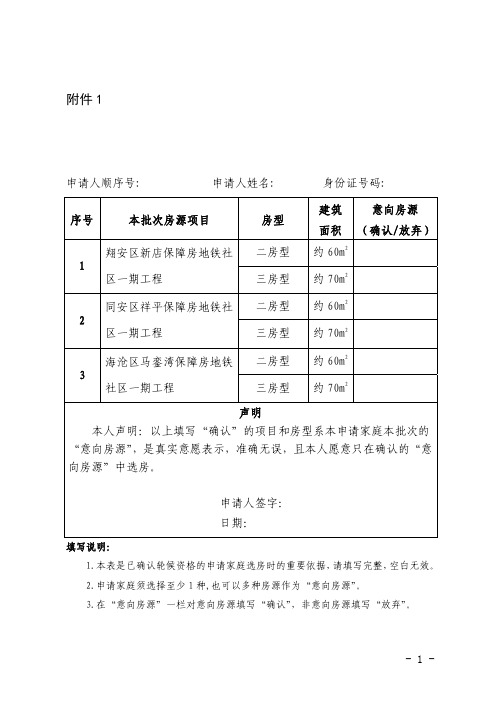 厦门市保障性商品房2018年第二批(社会批次)意向房源确认表