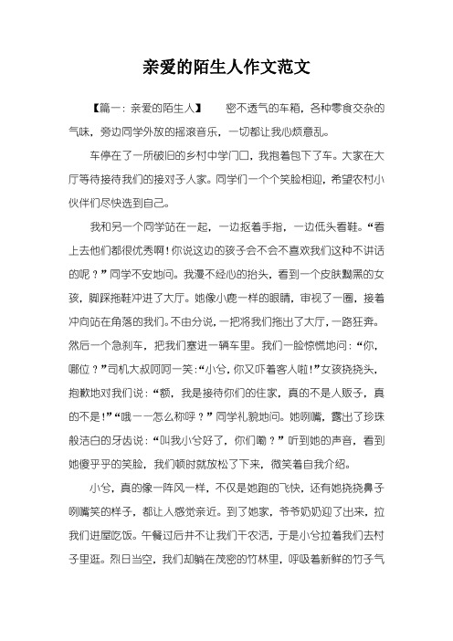 亲爱的陌生人作文范文