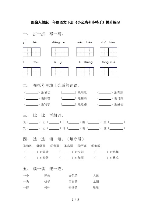 部编人教版一年级语文下册《小公鸡和小鸭子》提升练习