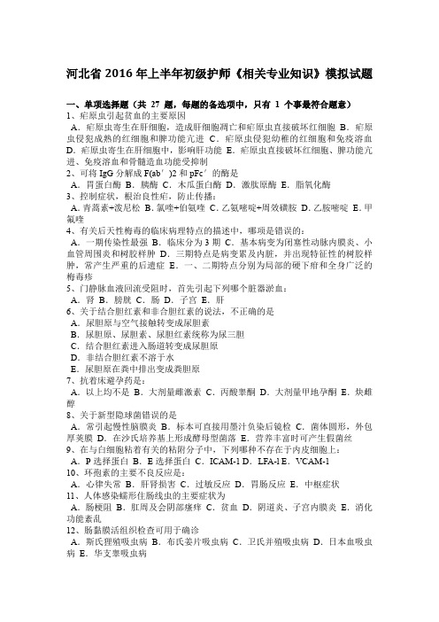河北省2016年上半年初级护师《相关专业知识》模拟试题